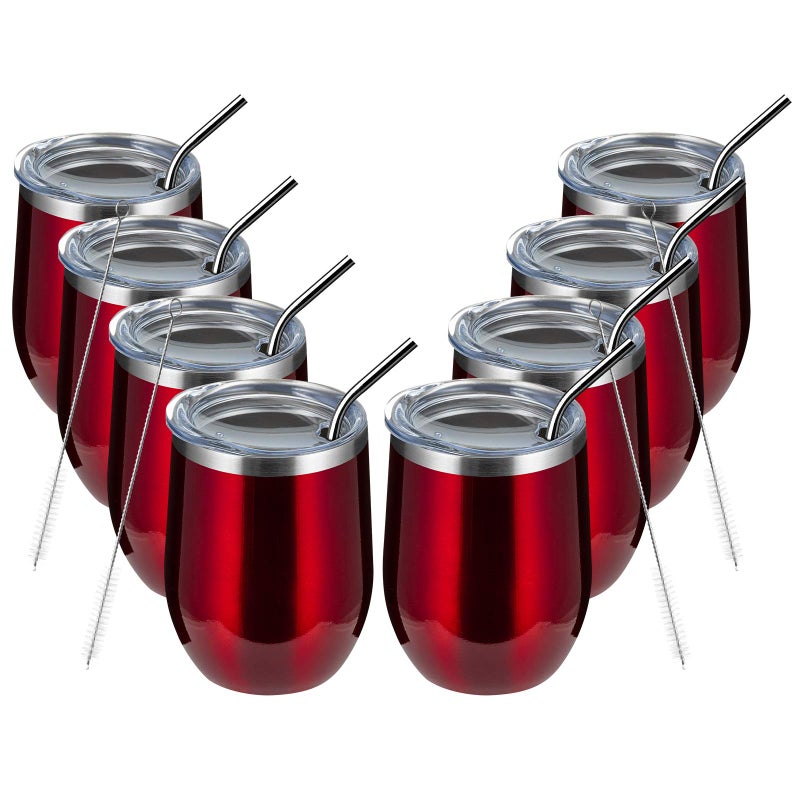 MEWAY 12oz/8 Pack Wine Tumbler Glasses with Lid - Stemless Double Wall Vacuum Stainless Steel Travel Tumbler - Keeping Cold & Hot for Wine,Coffee,Cocktails,Gifts (Burgundy,Set of 8) - Image 1